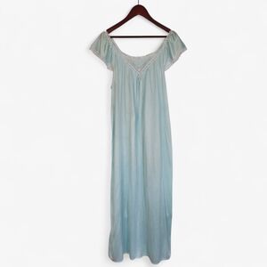 Vintage Miss Elaine Silk Essence Blue Sheer Lace Applique Ethereal Nightgown 1X